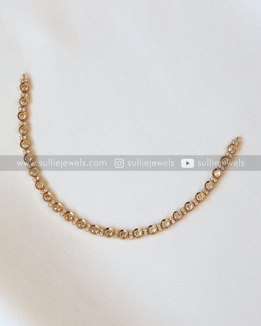 Single Line Minimal White Stone Gold Necklace / Choker with Floral Stud