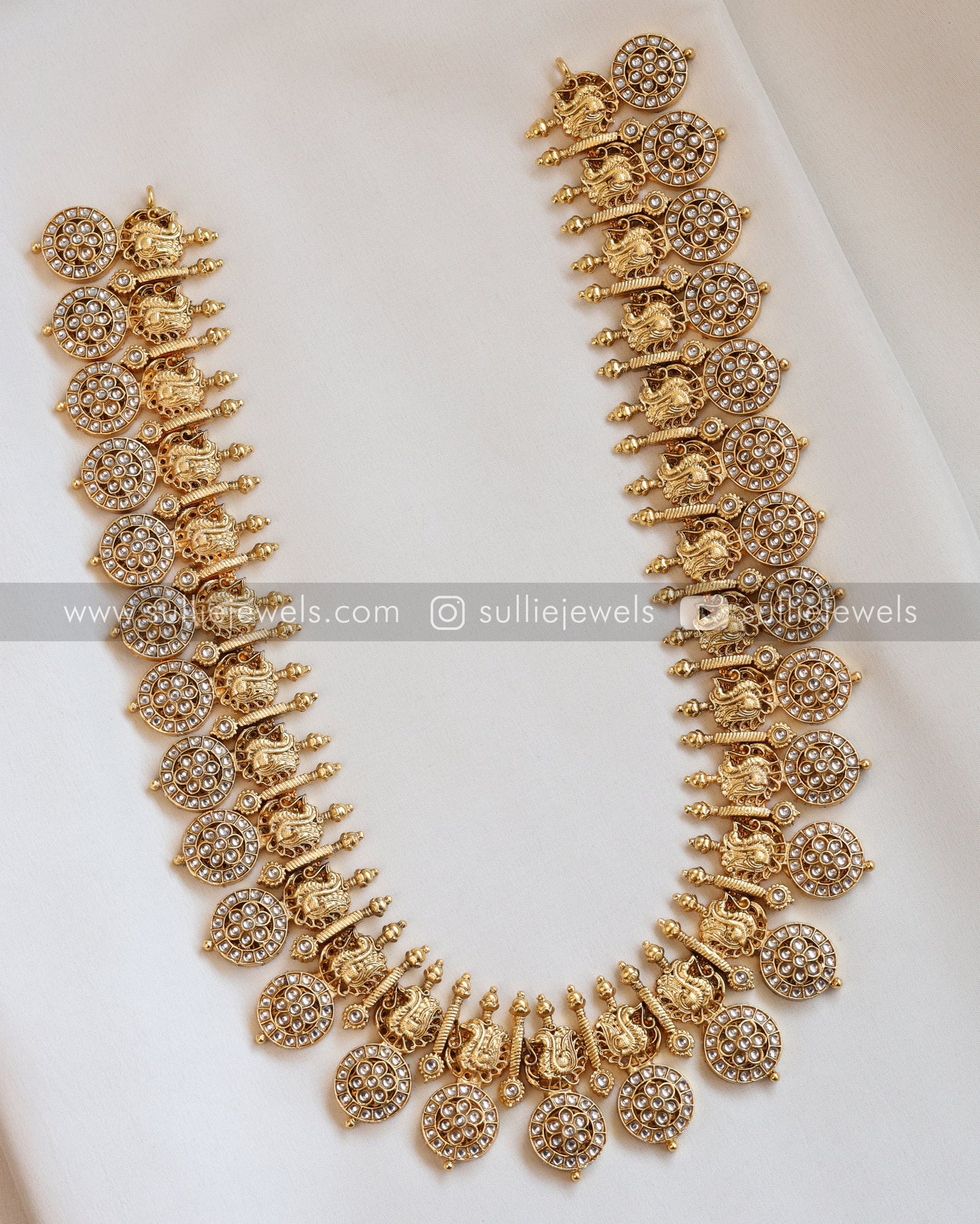 White Premium Heavy Kemp Peacock Long Chain/Haram with Earring