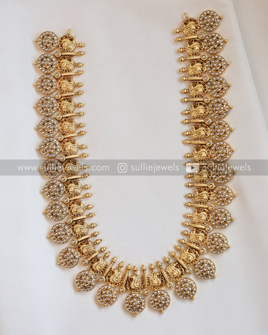 White Premium Heavy Kemp Peacock Long Chain/Haram with Earring