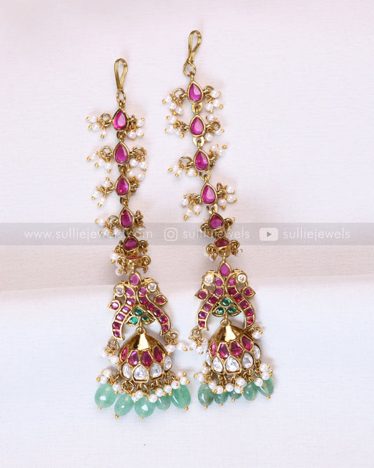 E1217 - Premium Peacock Kemp Jhumka with Earchain / Maatti