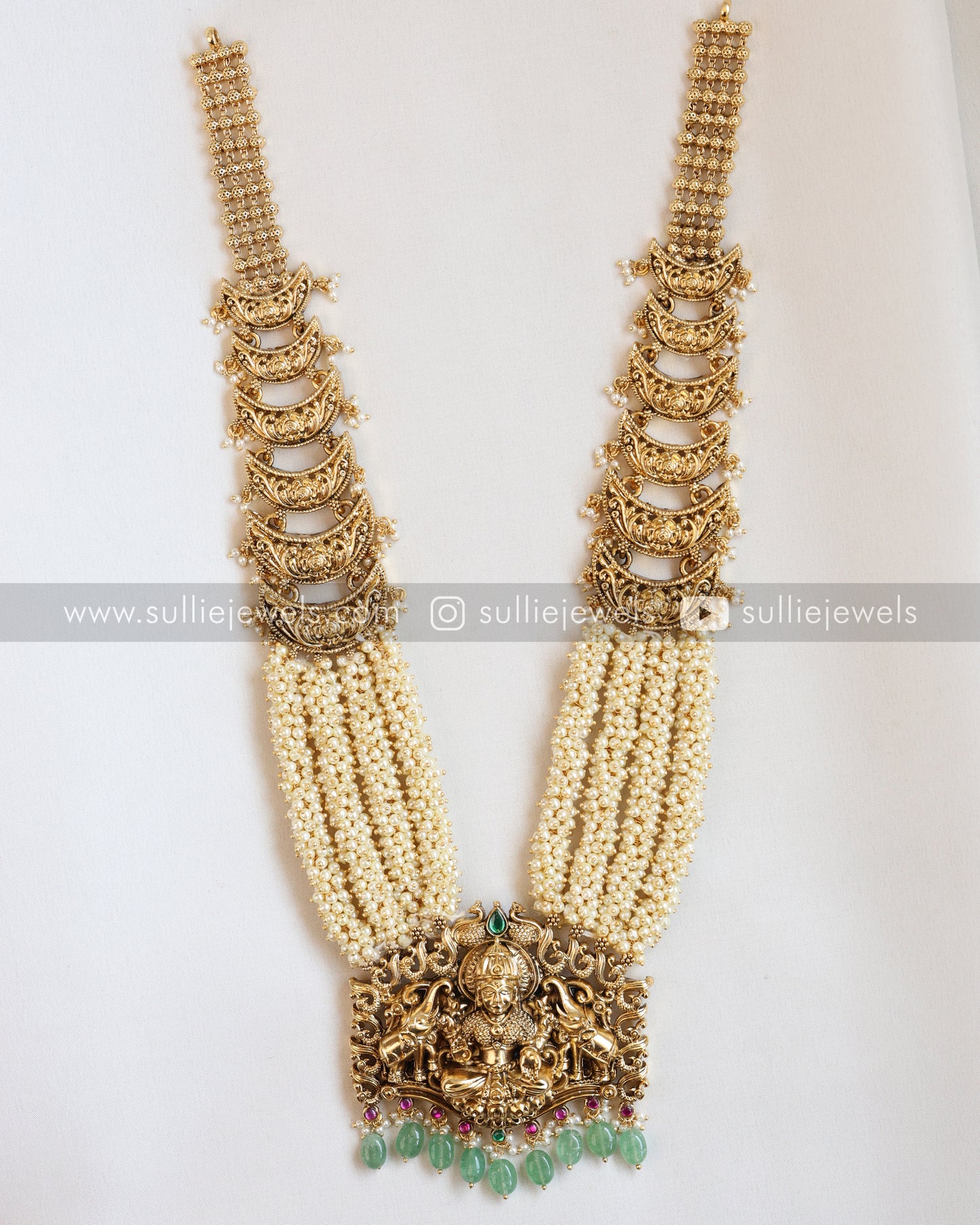 Lakshmi Pearl Cluster Haram/Long Necklace with Earring