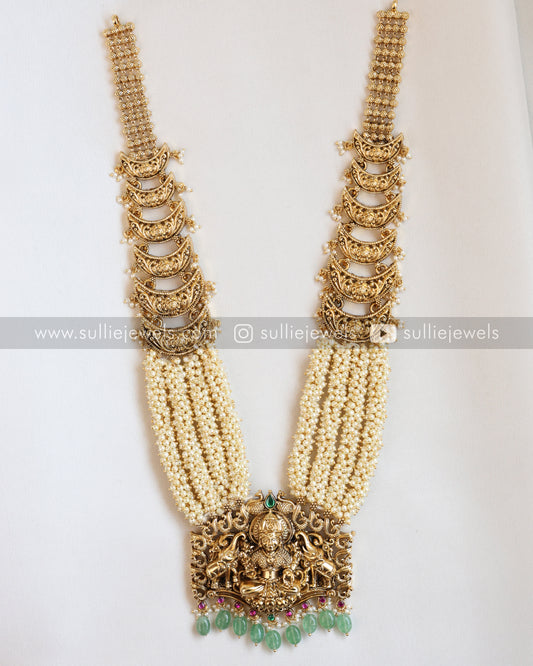Lakshmi Pearl Cluster Haram/Long Necklace with Earring