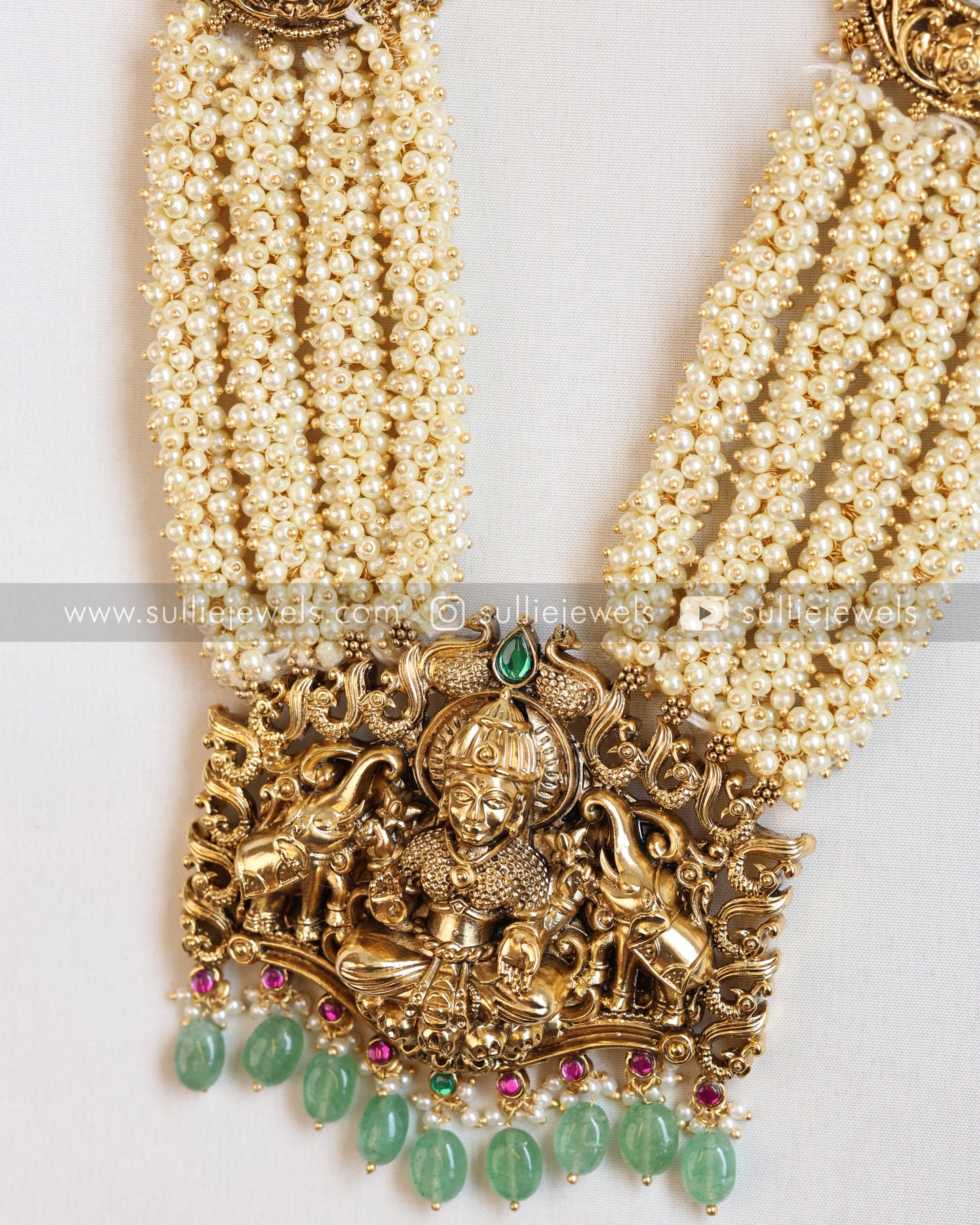 Lakshmi Pearl Cluster Haram/Long Necklace with Earring