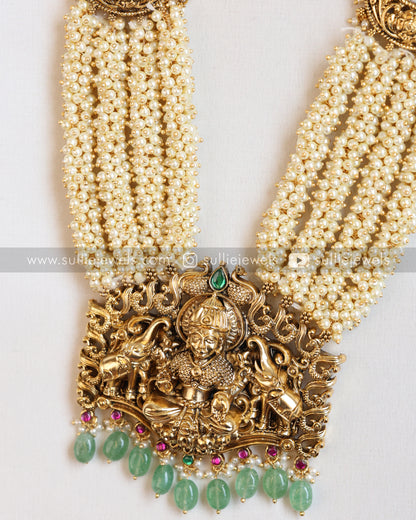 Lakshmi Pearl Cluster Haram/Long Necklace with Earring