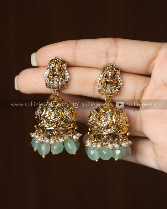 Victorian Lakshmi Jhumka - Mint Beads