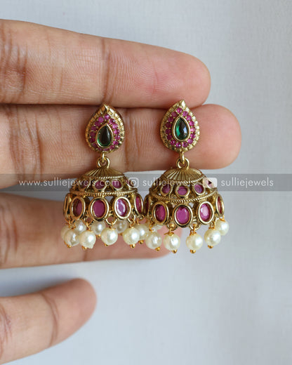 Round Green Palakka Minimal Choker / Necklace with Jhumka