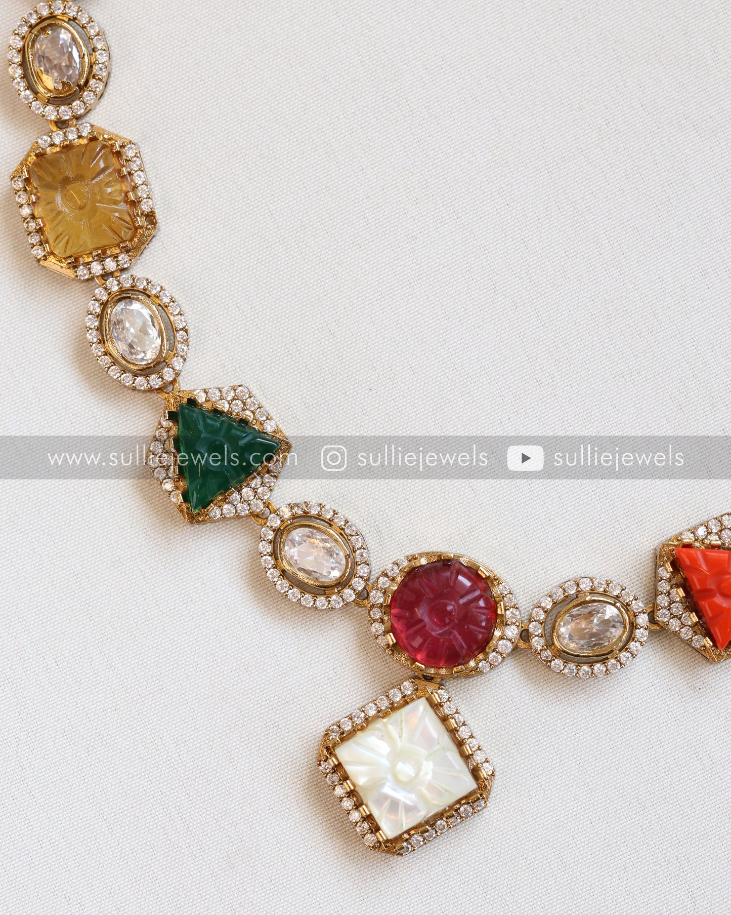 Carved Multicolour Stone Necklace with Earrings