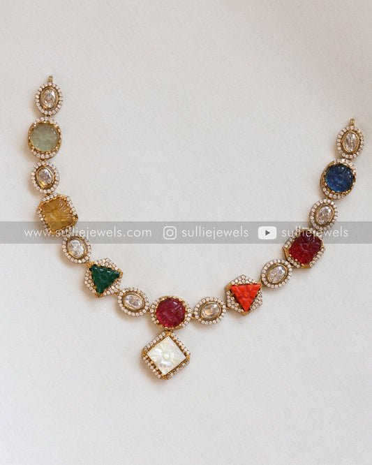 Carved Multicolour Stone Necklace with Earrings
