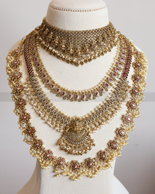 Ruby Gold Pearl Premium AD Stone Bridal Combo ( 6 Piece )