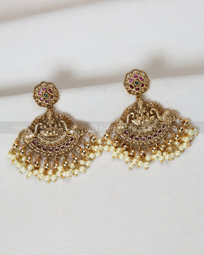 7164 - Goddess Gold & Pearl Long Chain / Haram with Earring