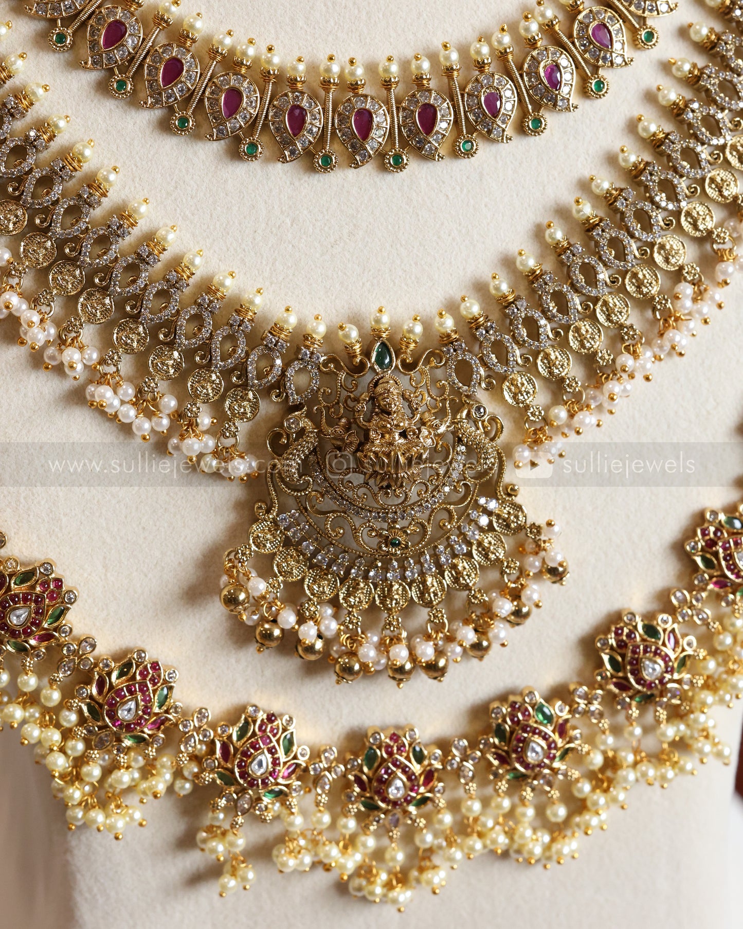 Ruby Gold Pearl Premium AD Stone Bridal Combo ( 6 Piece )