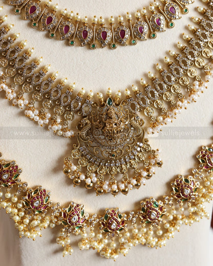 Ruby Gold Pearl Premium AD Stone Bridal Combo ( 6 Piece )