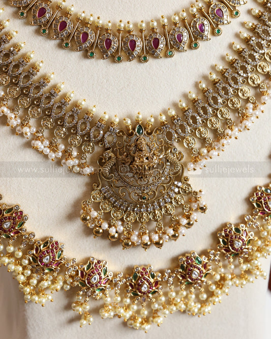 Ruby Gold Pearl Premium AD Stone Bridal Combo ( 6 Piece )