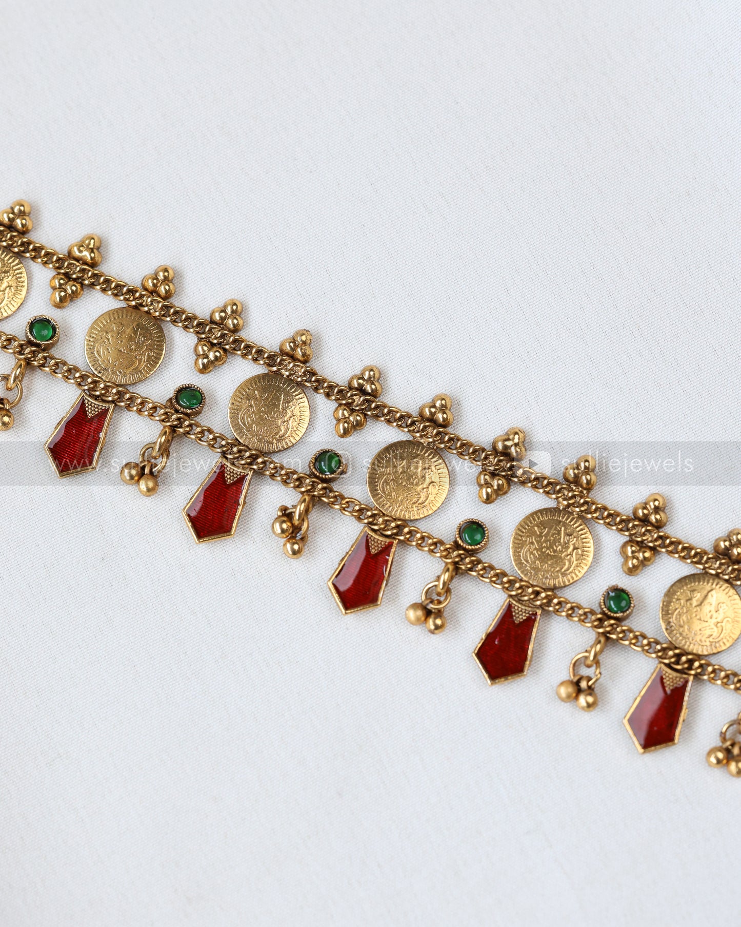 2120 - Sullie Basic - 2 Layer Coin & Ruby Palakka Choker / Necklace with Stud