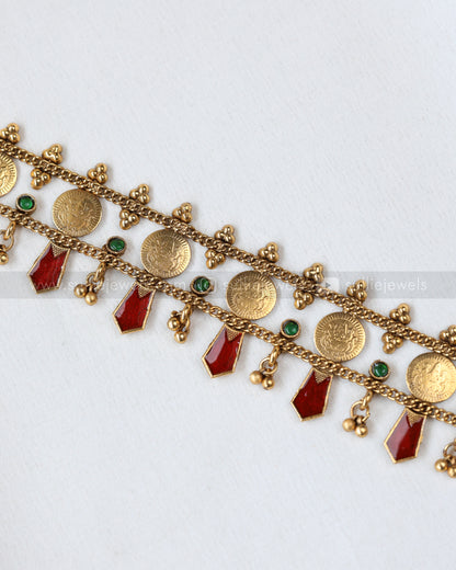 2120 - Sullie Basic - 2 Layer Coin & Ruby Palakka Choker / Necklace with Stud