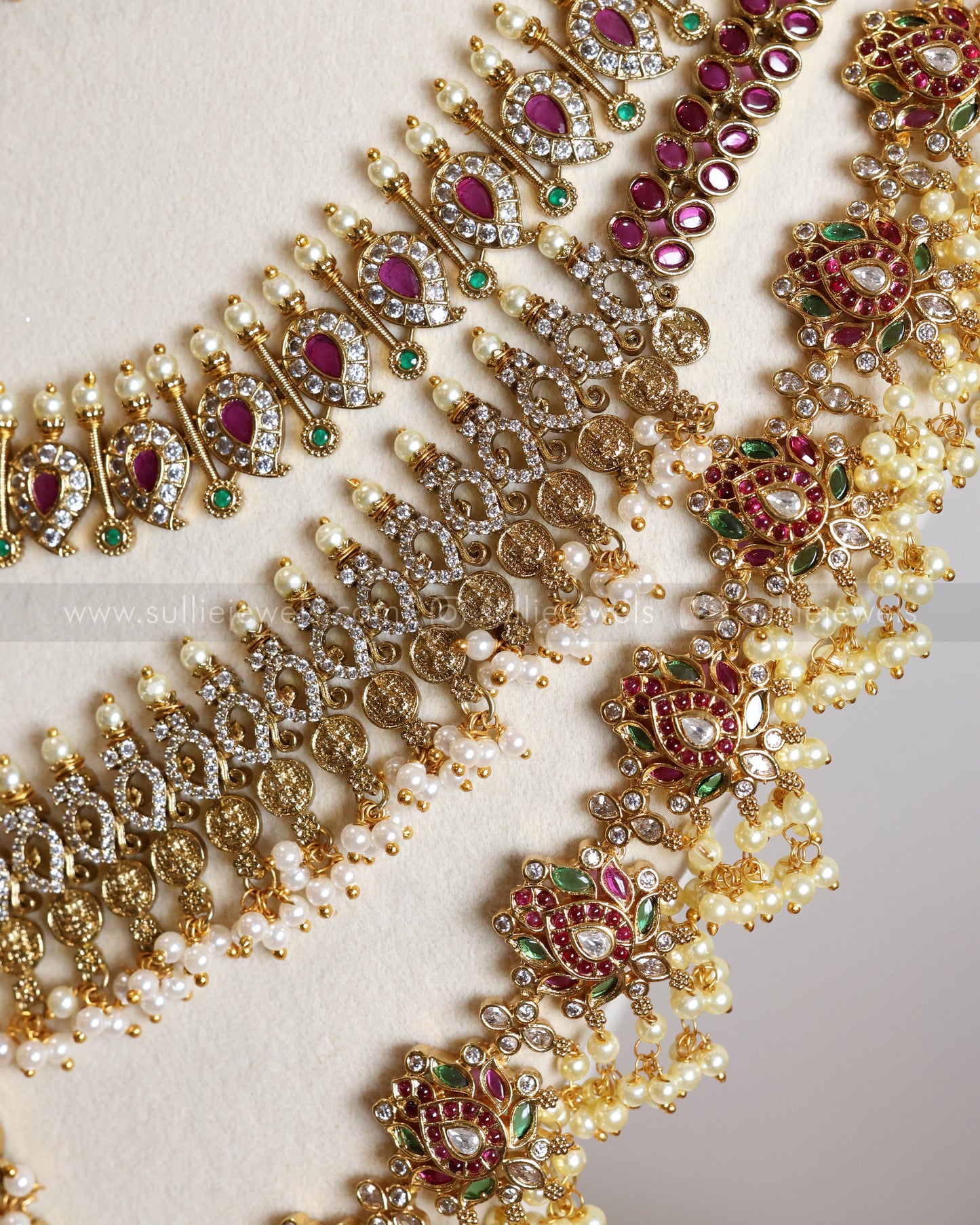 Ruby Gold Pearl Premium AD Stone Bridal Combo ( 6 Piece )