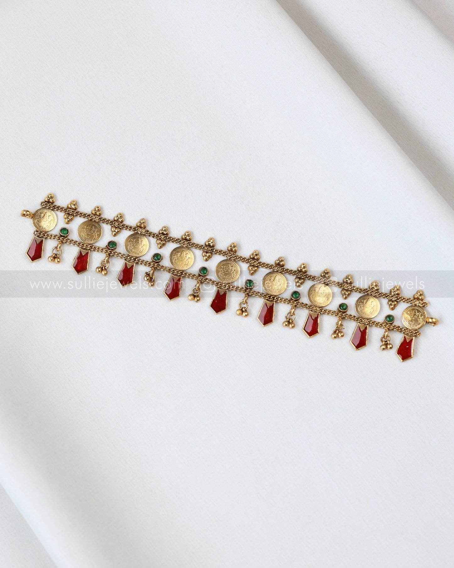 2120 - Sullie Basic - 2 Layer Coin & Ruby Palakka Choker / Necklace with Stud