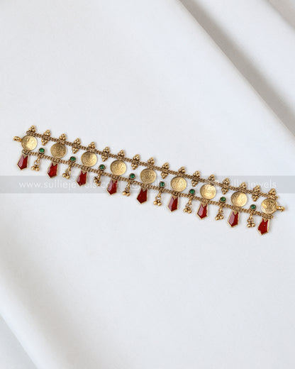 2120 - Sullie Basic - 2 Layer Coin & Ruby Palakka Choker / Necklace with Stud