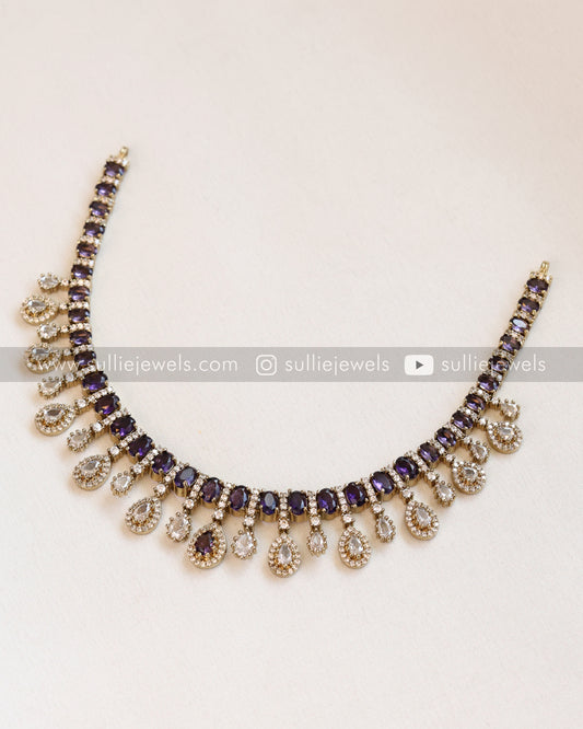 Diamond Raindrop Violet Necklace with Earring
