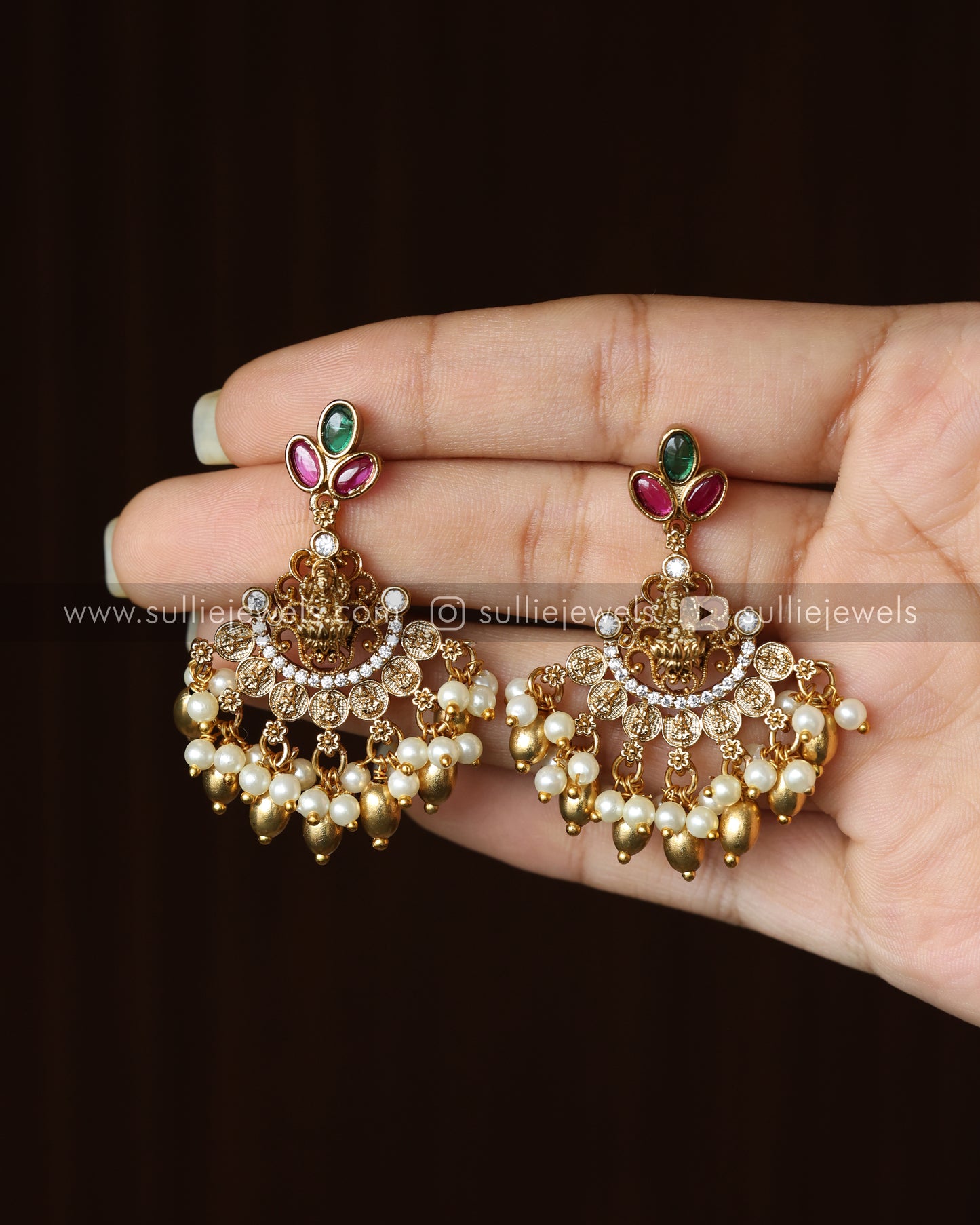 Combo - Lotus Kemp Necklace + Lakshmi Stone Haram + 2 set Earring