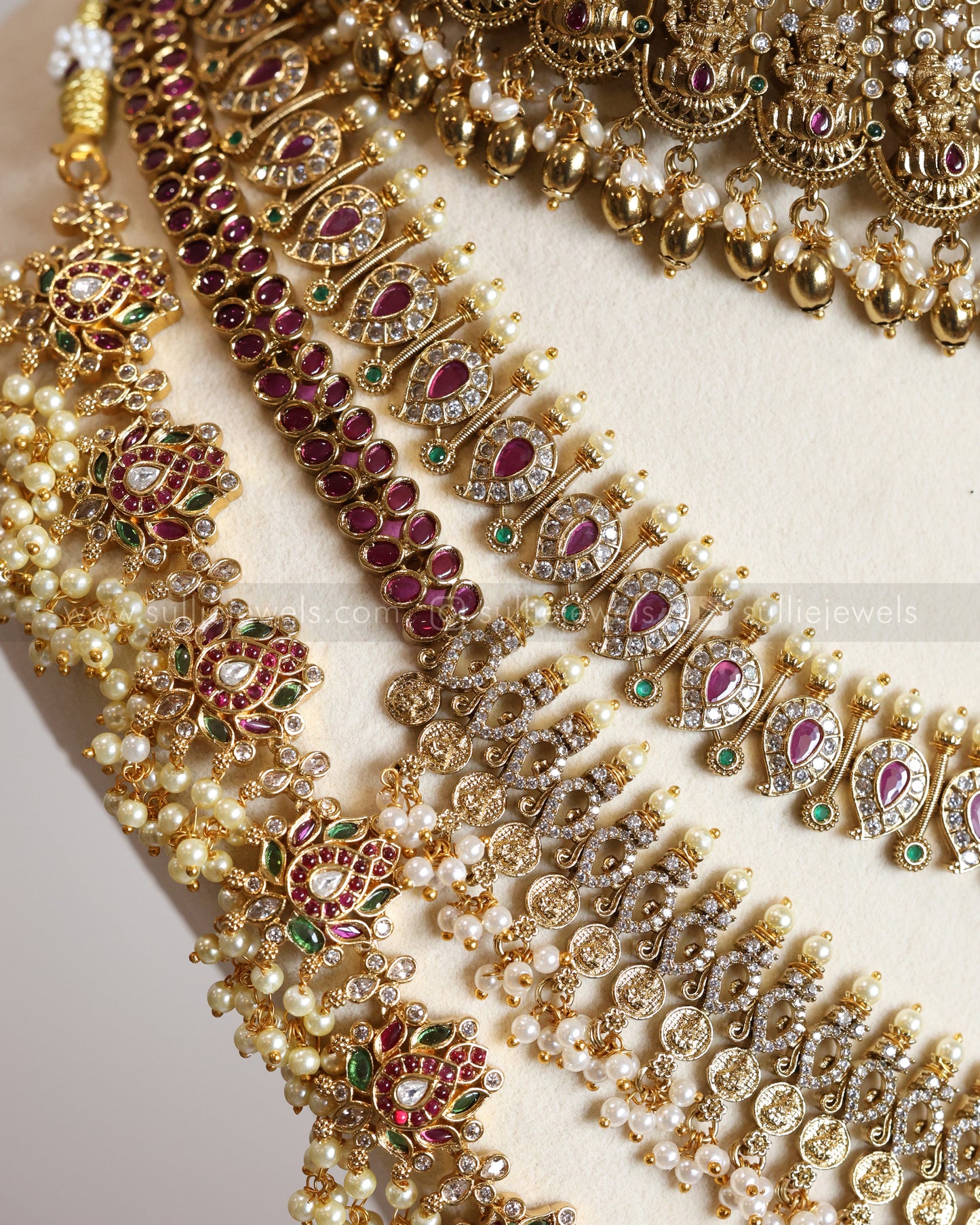 Ruby Gold Pearl Premium AD Stone Bridal Combo ( 6 Piece )