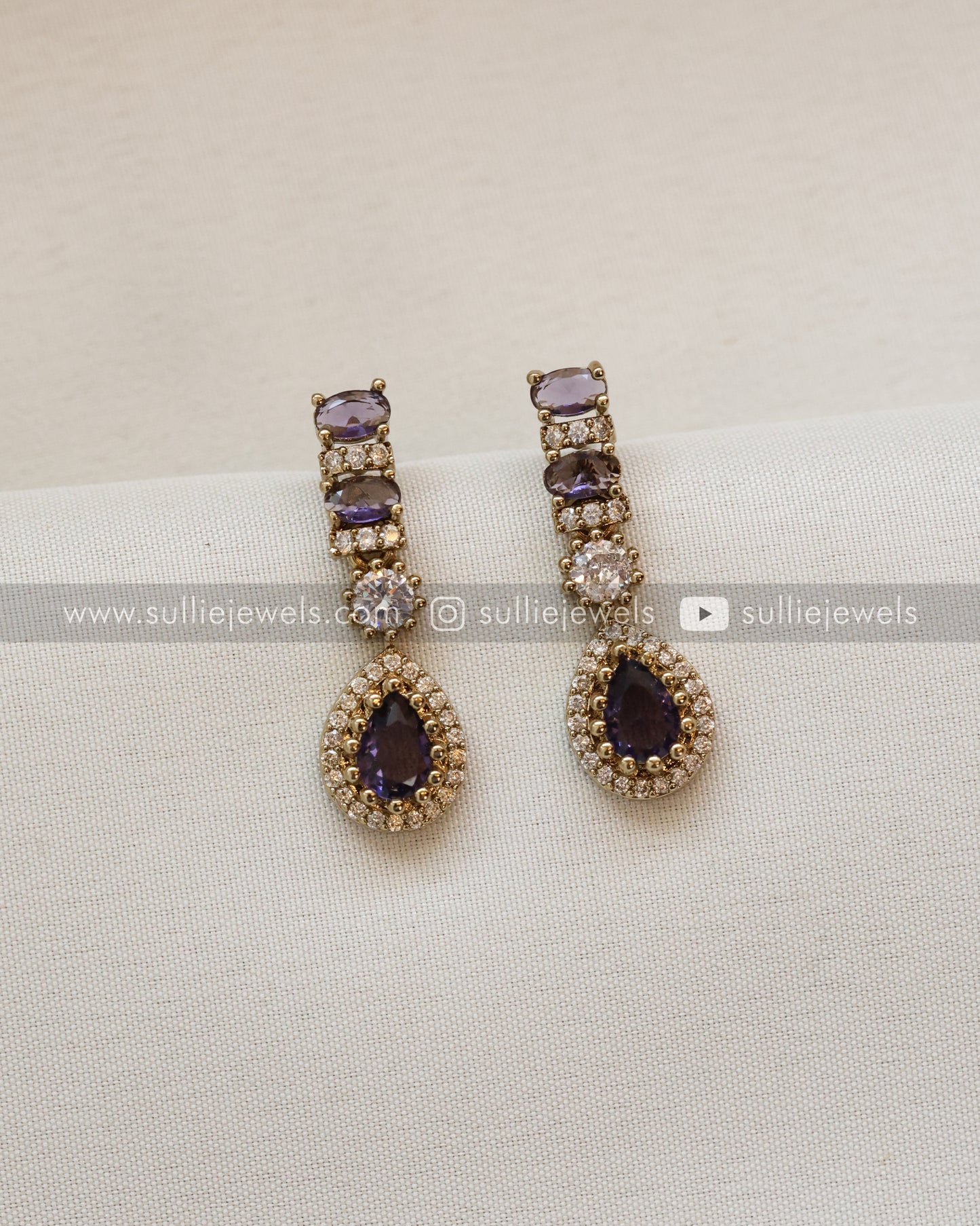 Diamond Raindrop Violet Necklace with Earring