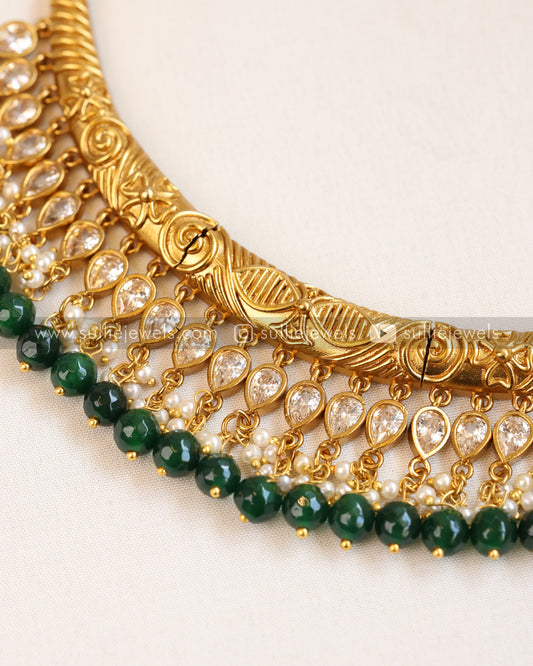 Premium Designer Emerald Stone Hasli with Jhumka