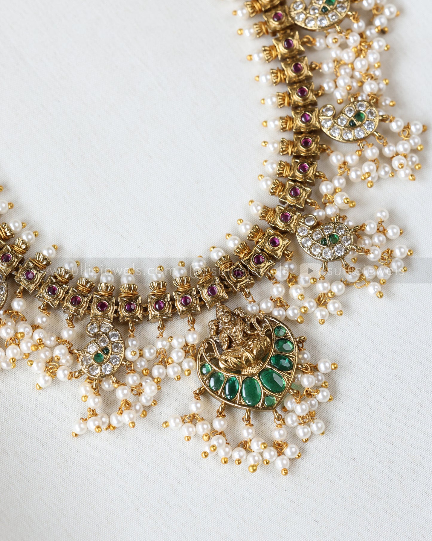 7153 - Lakshmi Emerald Mango Guttapusalu Long Chain with Earring