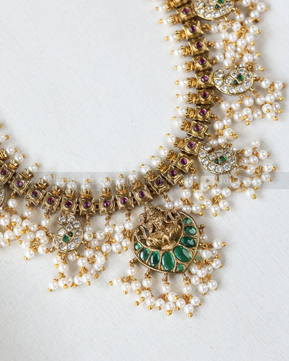 7153 - Lakshmi Emerald Mango Guttapusalu Long Chain with Earring