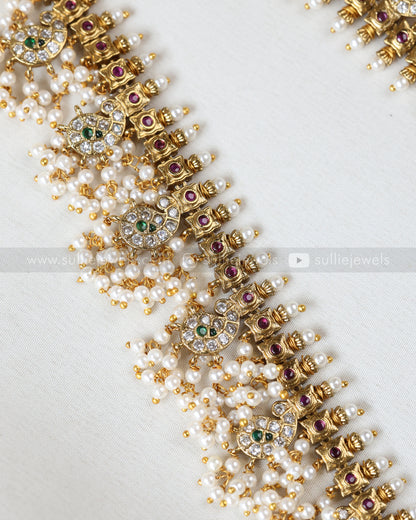7153 - Lakshmi Emerald Mango Guttapusalu Long Chain with Earring