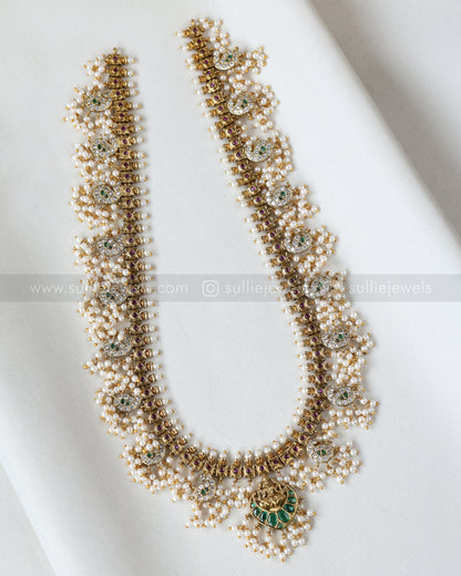 7153 - Lakshmi Emerald Mango Guttapusalu Long Chain with Earring