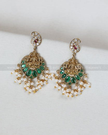 7153 - Lakshmi Emerald Mango Guttapusalu Long Chain with Earring