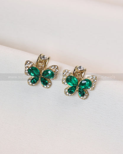 W129 - Green Crystal Butterfly Earrings
