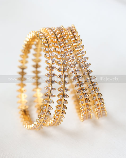 9033 - Leaf Design White Stone Bangle - Set of 4