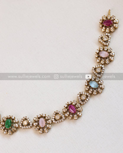 Multicolour Stone & Flower Necklace with Stud
