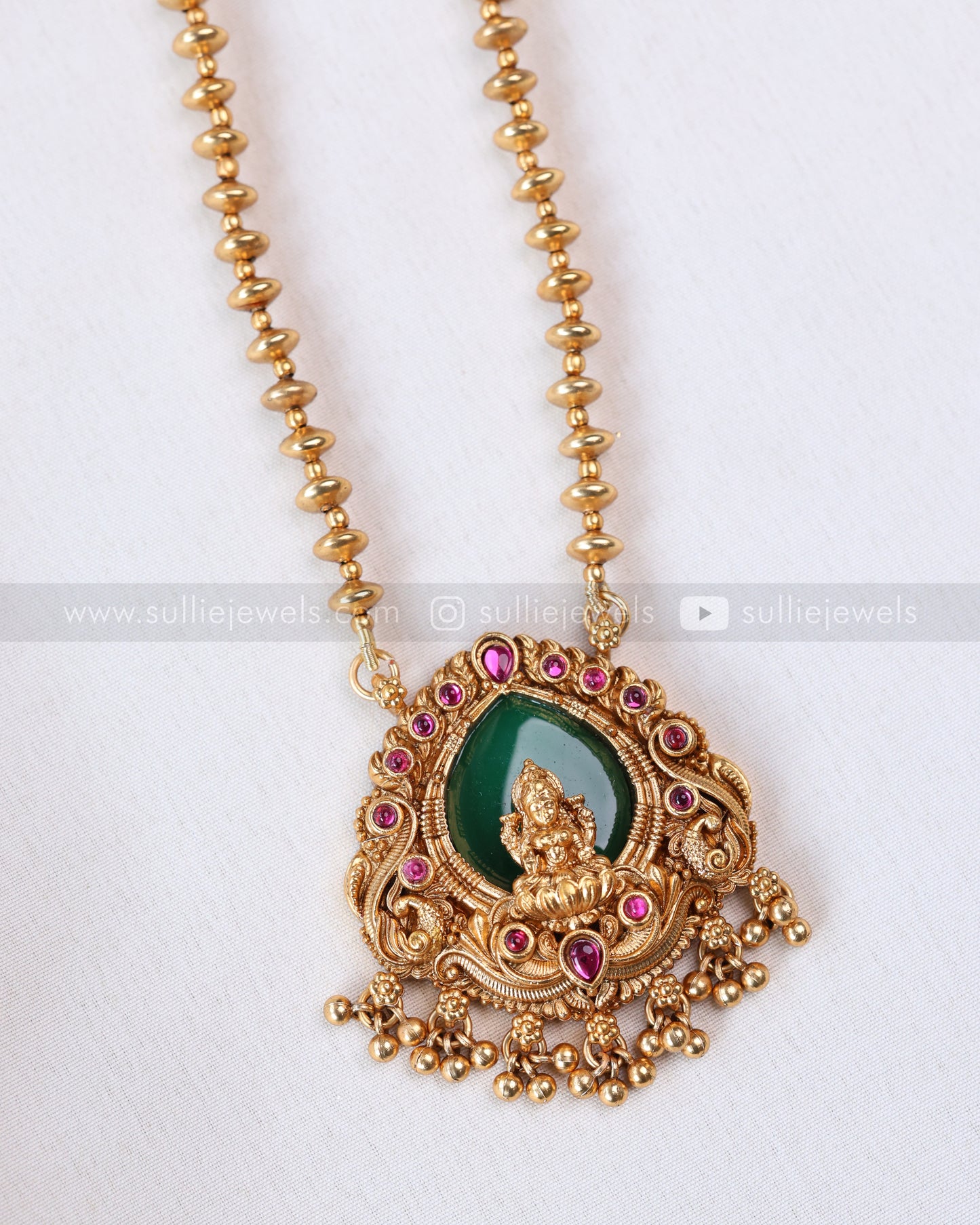 6049 - Sullie Basic Lakshmi Palakka Golden Ball Chain Pendant with Studs