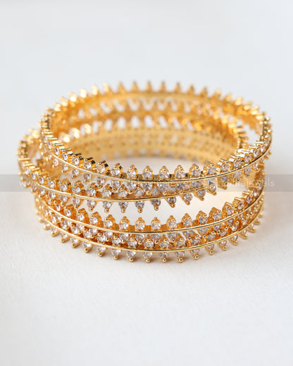 9033 - Leaf Design White Stone Bangle - Set of 4