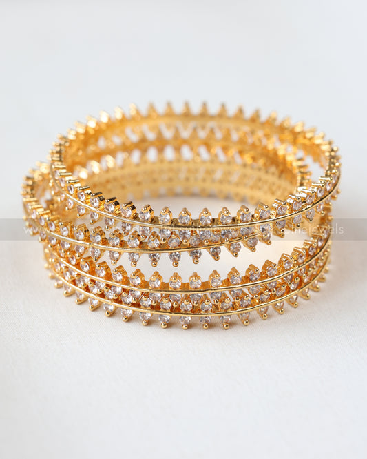 9033 - Leaf Design White Stone Bangle - Set of 4