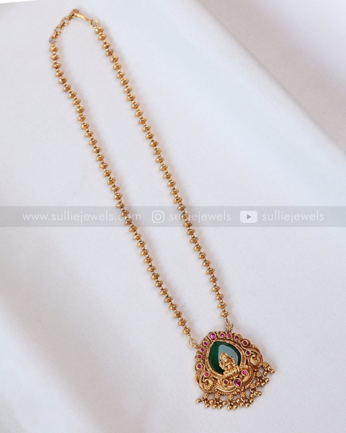 6049 - Sullie Basic Lakshmi Palakka Golden Ball Chain Pendant with Studs