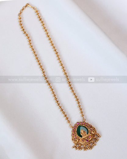 6049 - Sullie Basic Lakshmi Palakka Golden Ball Chain Pendant with Studs