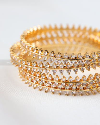 9033 - Leaf Design White Stone Bangle - Set of 4