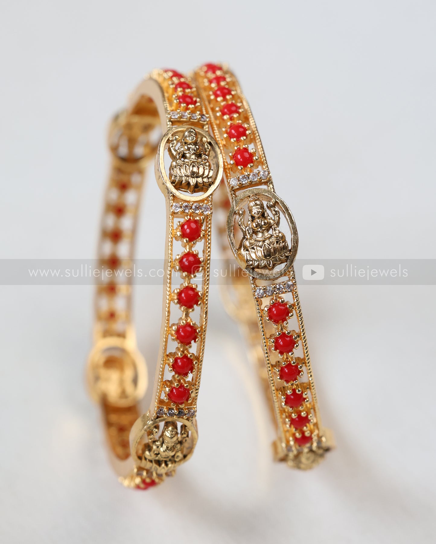 9018 - Lakshmi Round Coral Stone Bangle - Set of 2