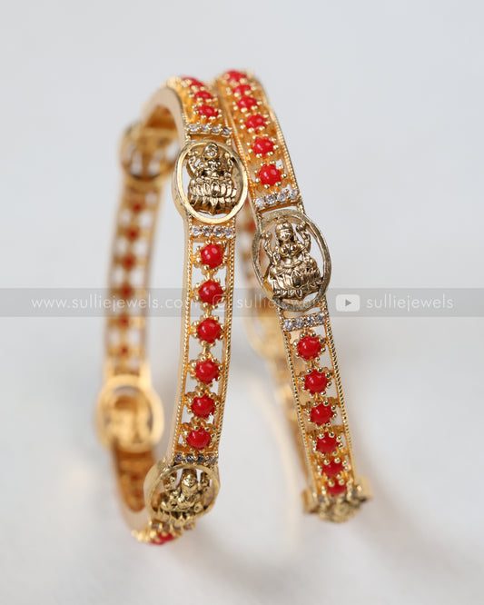 9018 - Lakshmi Round Coral Stone Bangle - Set of 2