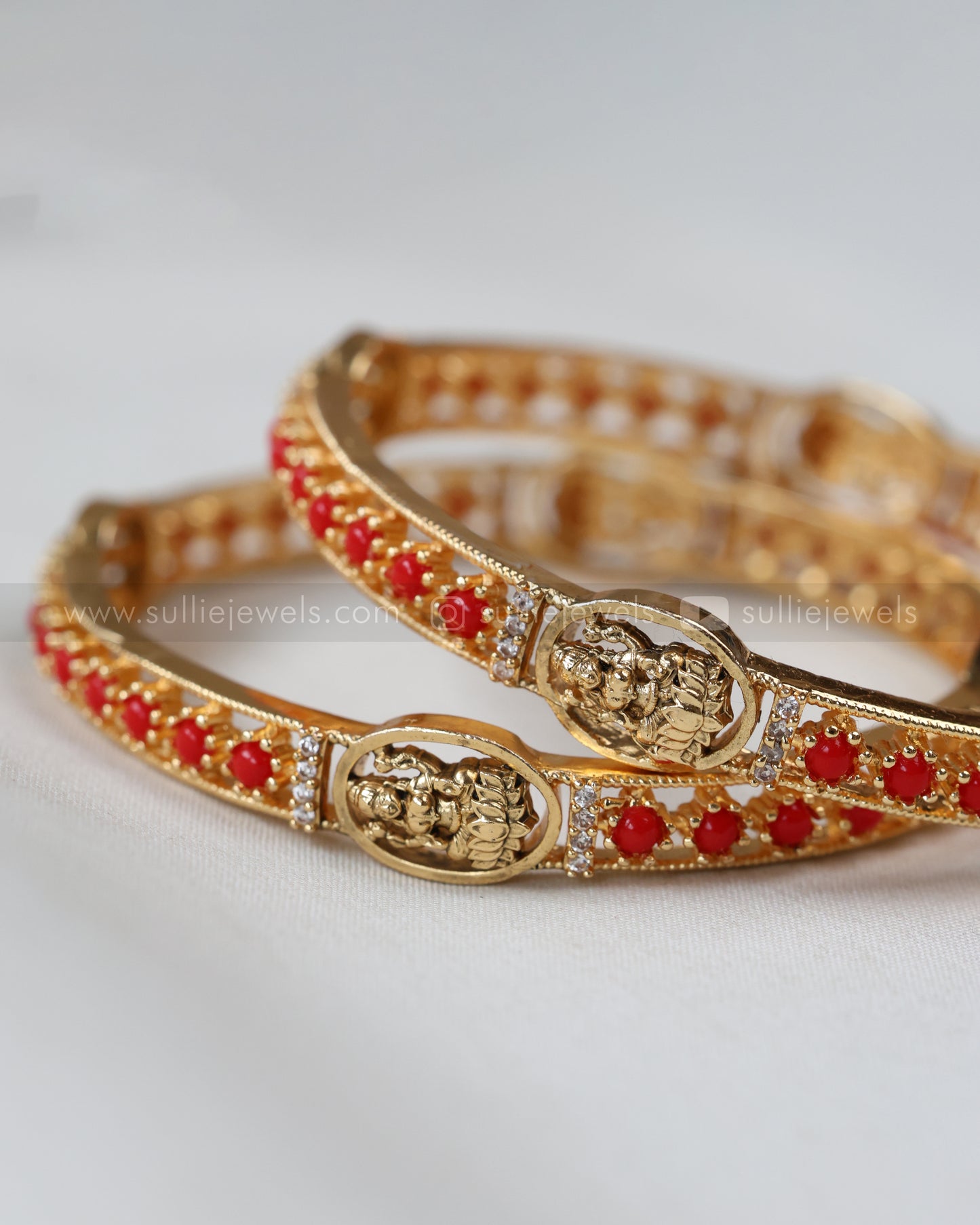 9018 - Lakshmi Round Coral Stone Bangle - Set of 2