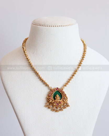6049 - Sullie Basic Lakshmi Palakka Golden Ball Chain Pendant with Studs