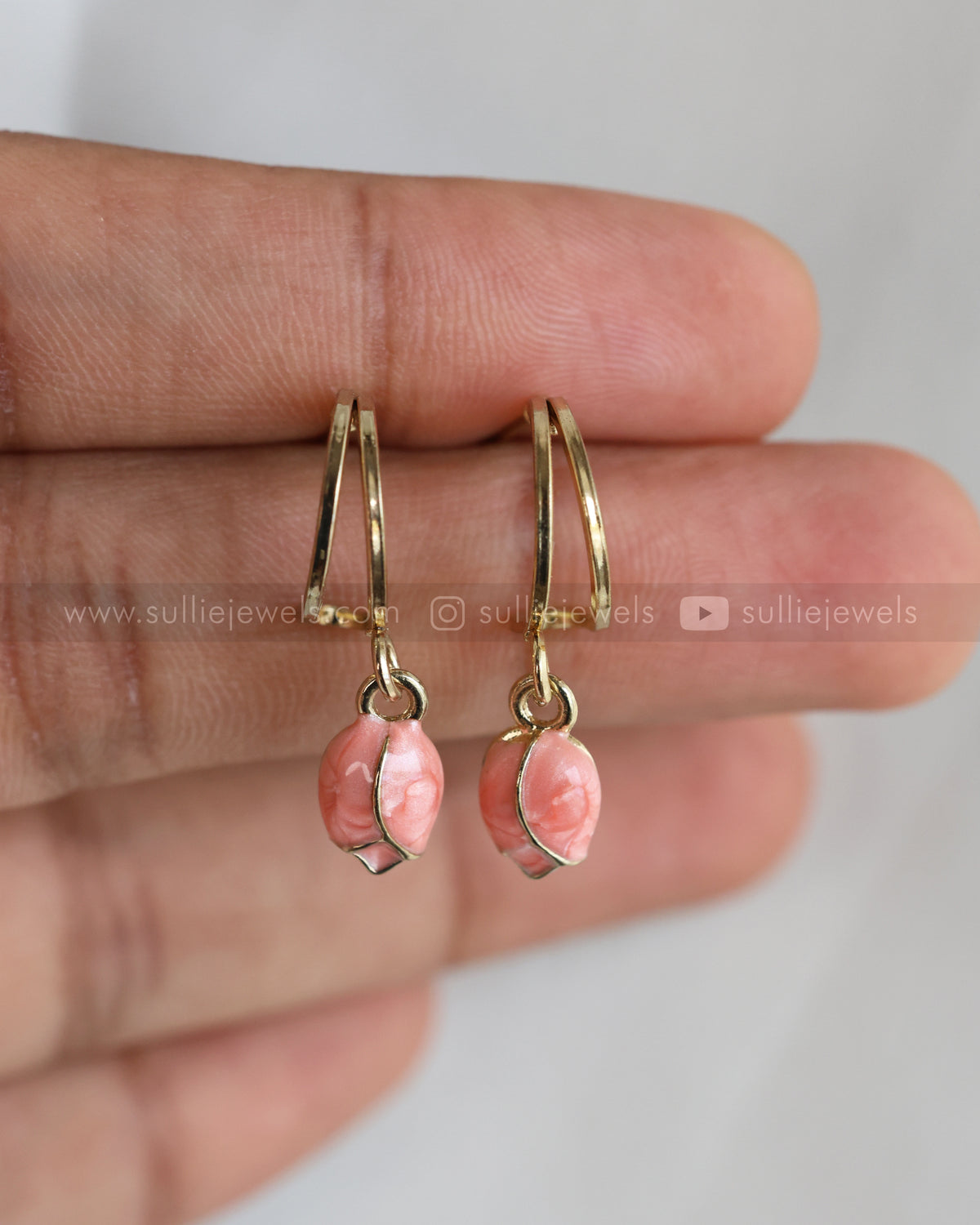 W130 - Pink Tulip Bud Hoop Earrings