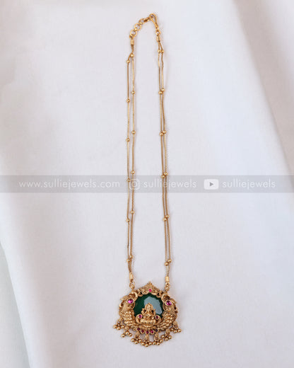 6048 - Sullie Basic Lakshmi Peacock Palakka Gold Beads Chain Pendant