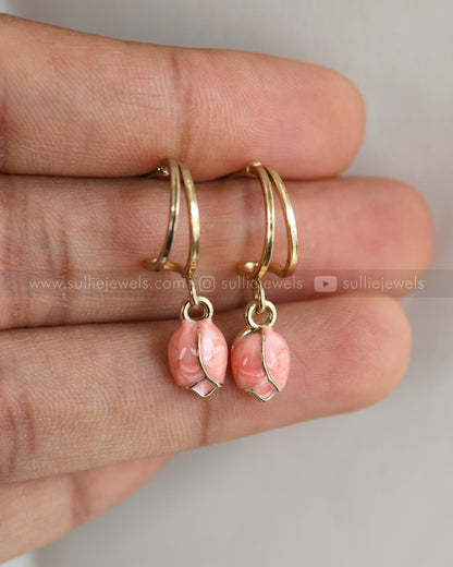 W130 - Pink Tulip Bud Hoop Earrings