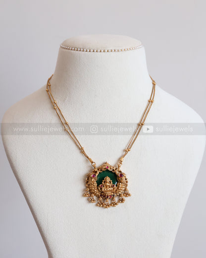 6048 - Sullie Basic Lakshmi Peacock Palakka Gold Beads Chain Pendant