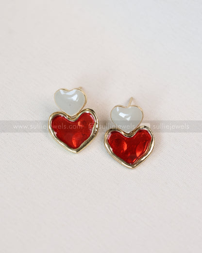 W123 - Red & White Double Heart Earrings